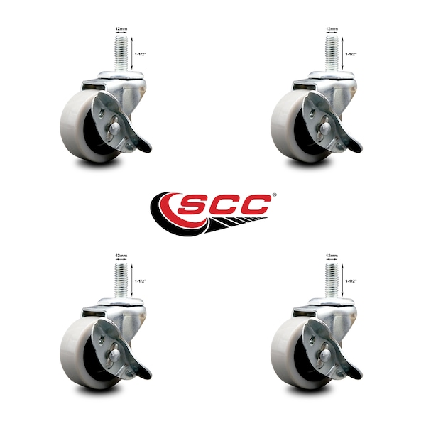 Service Caster 2 Inch Thermoplastic Wheel 12mm Threaded Stem Caster Set with Brakes, 4PK SCC-TS05S210-TPRS-SLB-M1215-4 - main